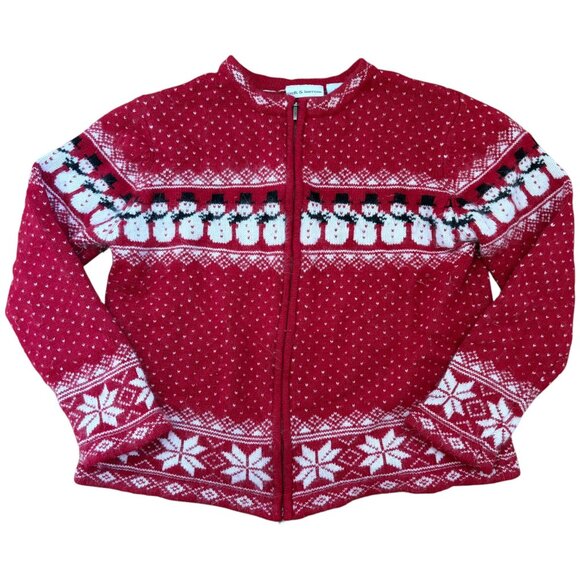 Vintage Croft & Barrow M Nordic Fair Isle Cardigan Ugly Christmas Snowman - Picture 1 of 4